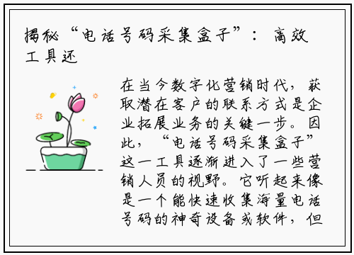 揭秘“电话号码采集盒子”：高效工具还是法律雷区？